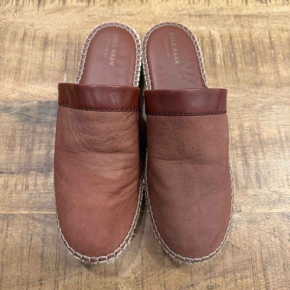 COLE HAAN Grand OS Espadrille Mule Slides Women’s Size 10.5 Cherry Mah Red Brown